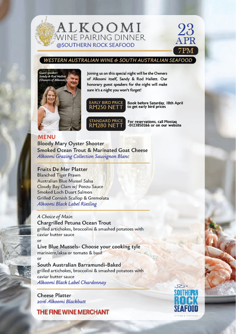 Alkoomi Wine Pairing Dinner 23rd April 7pm