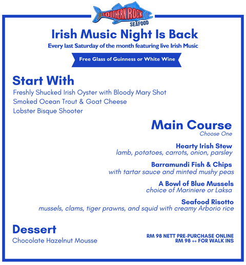 3-course Dinner &  Live Irish Music